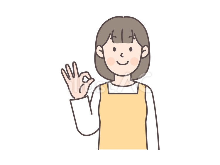 OKサインを出す主婦_黄色 主婦,エプロン,人物のイラスト素材