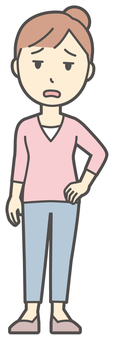  お団子主婦-472-全身 呆れ,主婦,ママ,長袖,シャツ,半端袖,お団子,アップヘア,女性,母のイラスト素材