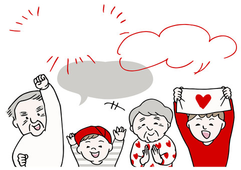 応援する人々-上半身−2 人物,老若男女,応援,女性,男性,中高年,中年,子供,若者,高齢者のイラスト素材