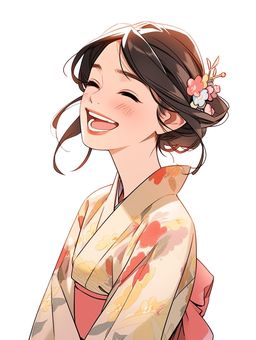 Illustration, a smile, female, kimono, 