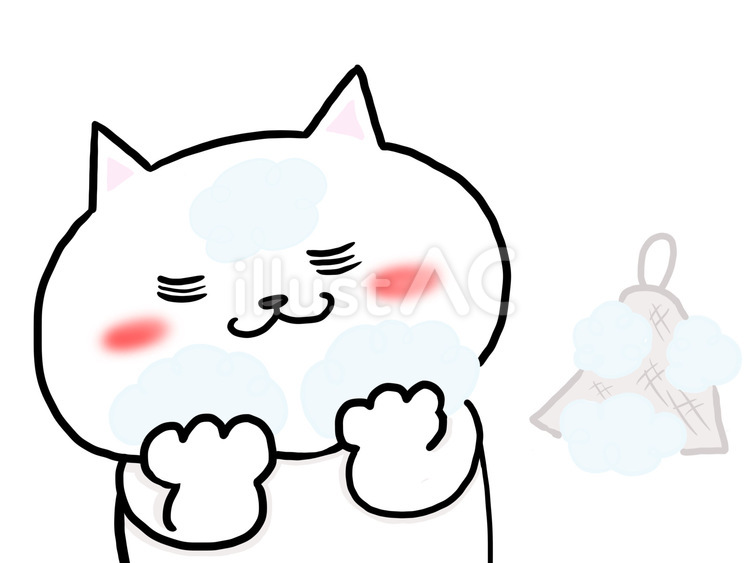 洗顔する白猫 かわいい,猫,ネコのイラスト素材