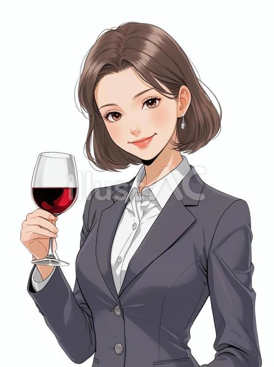 赤ワインを持っているスーツ姿の女性 ワイン,赤ワイン,女性のイラスト素材