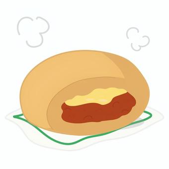 ピザまんの断面のイラスト 食べ物,ピザまん,冬,商品,ピザ,具材,饅頭,断面,湯気,温かいのイラスト素材