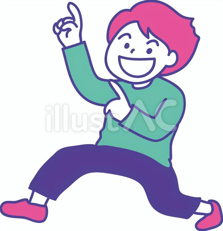 人差し指で上に注目させている元気な男の子 元気,いえーい,ポーズのイラスト素材