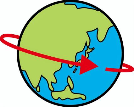 自転回る　 自転,回る,地球,宇宙,惑星,世界,丸い,矢印,デフォルメのイラスト素材