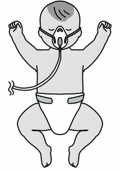 酸素マスクをつけた赤ちゃん 白黒 酸素マスクをつけた赤ちゃん 白黒 酸素マスク,赤ちゃん,治療,呼吸補助,白黒のイラスト素材