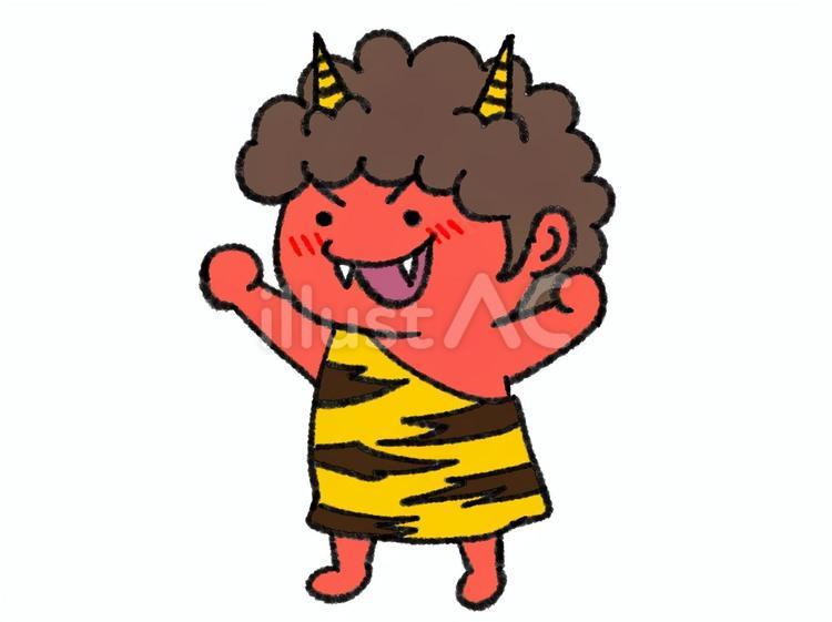 ガッツポーズの赤鬼さん 節分,鬼,赤鬼のイラスト素材