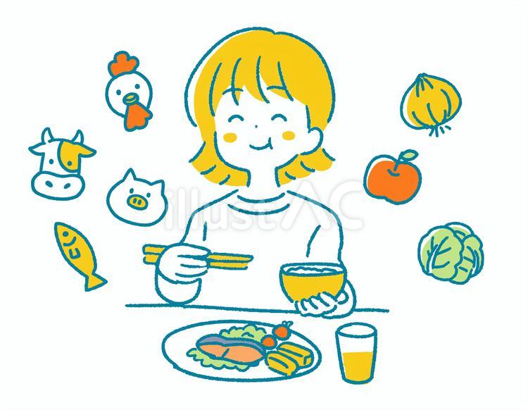 ごはんと女の子 食事,女の子,給食のイラスト素材