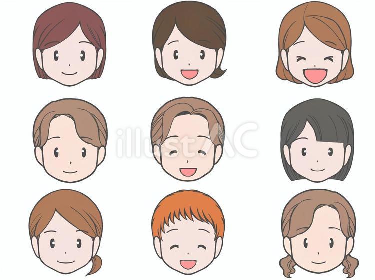 女性の顔アイコン　主線グレー 女性,顔のみ,アイコンのイラスト素材