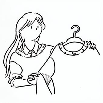 服をすすめるアパレル店員(線画) アパレル,アパレル店員,ニット,ブラウス,服,服屋,女性,職業,仕事,ブランドのイラスト素材