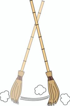 竹ぼうき　　 竹ぼうき,掃除,道具,動く,魔法,レトロ,コミカル,清掃,線画のイラスト素材