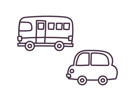 Illustration, mobil, bus, bus taman, 