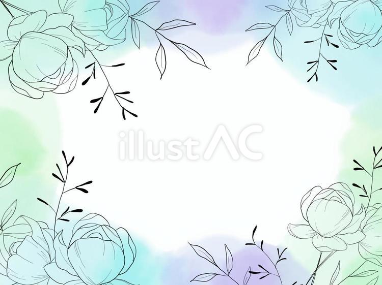 薔薇の線画のグラデーションフレーム フレーム,線画,手描きのイラスト素材