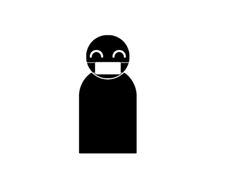 マスクをして笑った表情の人の白黒アイコン