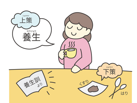 上策と下策 女性,上策,下策,養生,漢方,東洋医学のイラスト素材