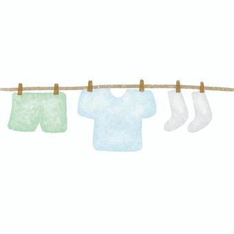 水彩風　洗濯物　寒色系 洗濯,洗濯物,物干し,tシャツ,靴下,ズボン,衣類,ランドリー,家事,主婦のイラスト素材