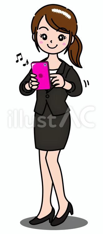 スマホを見るスーツ女子 女性,ol,教師のイラスト素材