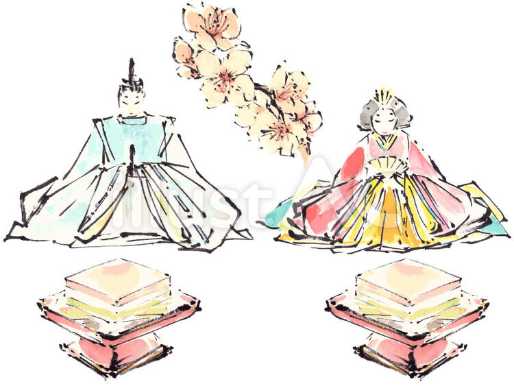 《手描き素材》おひな様 ひな祭り,雛祭り,ひなまつりのイラスト素材