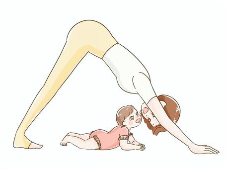親子ヨガ ヨガ,ベビー,家族,レッスン,ふれあい,赤ちゃん,子供,お母さん,癒し,アーサナのイラスト素材