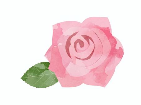 ピンクのバラ（水彩風）３ バラ,水彩風,ピンク,淡い,紫みの,赤,薔薇,綺麗,花,葉のイラスト素材