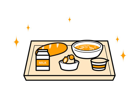 おいしい給食のイメージ01 食べ物,料理,給食,学校,献立,おいしい,パン,コッペパン,牛乳,サラダのイラスト素材