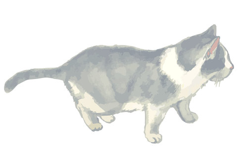 水彩画風猫のイラスト, 猫, 动物, 全身, JPG, PNG 和 AI