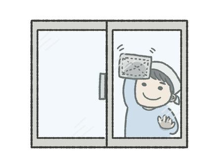 窓ふきをする男の子(カラー/透過) 窓,窓ふき,大掃除,掃除,子ども,男の子,年末,清掃,労働,働くのイラスト素材