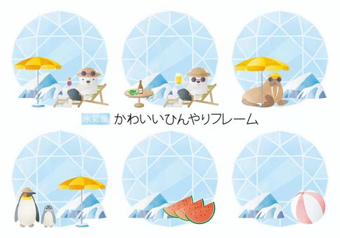 かわいいひんやりワンポイント-2 かわいいひんやりワンポイント-2 夏休み,バカンス,夏,海,氷,日光浴,動物,白くま,セイウチ,ペンギンのイラスト素材