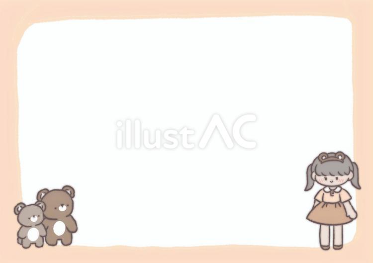 女の子とアニマルのフレーム くま,テディベア,女の子のイラスト素材