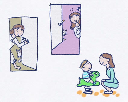 親子の日常 親子の日常 母子,親子,家族,笑顔,玄関,出迎え,日常,生活,マンガ的,コミカルのイラスト素材