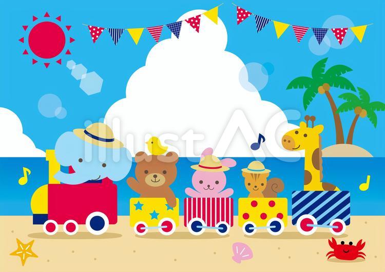 幼稚園汽車海 夏,動物,幼稚園のイラスト素材