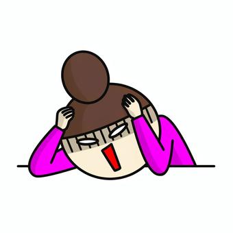 頭をかかえるおだんごの女性 頭痛,ショック,後悔,忘れた,悩み,失敗,思い出した,ガーン,ミス,偏頭痛のイラスト素材