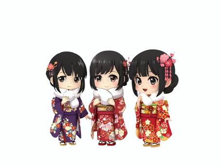 新年お正月神社参拝成人式初詣晴れ着の女性 初詣,初もうで,成人式,晴着,晴れ着,着物,年賀状,お正月,正月,可愛いのイラスト素材