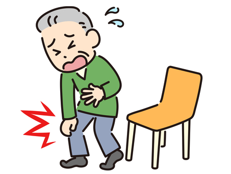 膝の痛み　シニア男性-カラー 膝,痛い,立ち上がり,椅子,男性,シニア,初老,老人,年寄り,お爺さんのイラスト素材