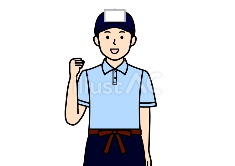 頑張るポーズの八百屋・青果店の男性 頑張る,前掛け,帽子のイラスト素材