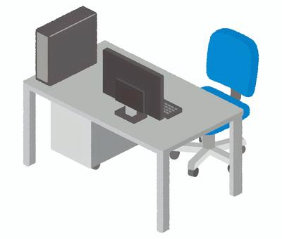 デスクとパソコン デスク,オフィス,オフィス家具,事務用品,事務机,チェア,パソコン,pc,デスクトップパソコン,キーボードのイラスト素材