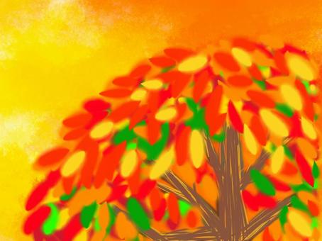 夕ぐれの中の秋の風景 秋,木,葉,色とりどり,夕ぐれ,背景のイラスト素材