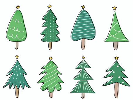 手描きクリスマスツリー 冬,雪,雪景色,ツリー,森,木,植物,自然,北欧,星のイラスト素材