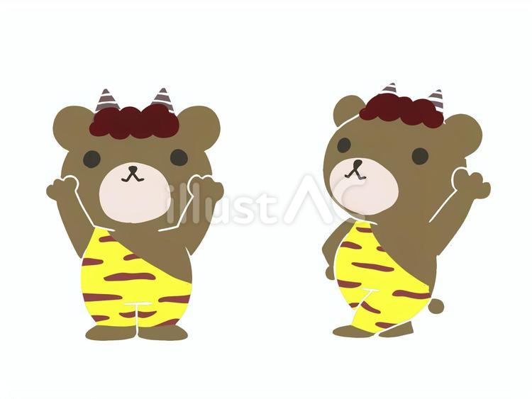 2本ツノ鬼服を着るクマの全身イラスト クマ,全身,鬼のイラスト素材