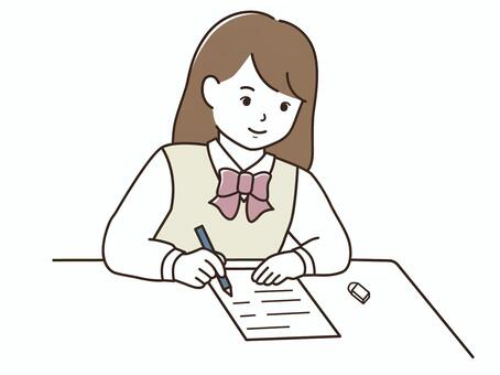 テストを受ける女子学生 テスト,女子学生,女の子,学生,制服,勉強,試験,受験,受験生,学習のイラスト素材