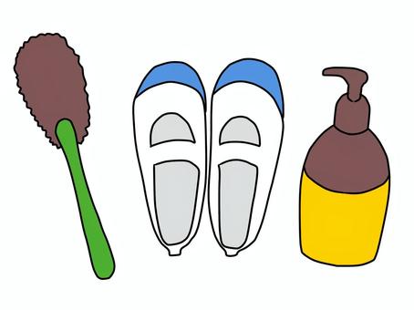 シューズを洗う道具 シューズ,学生,青シューズ,洗剤,たわし,清潔,洗う,汚れのイラスト素材