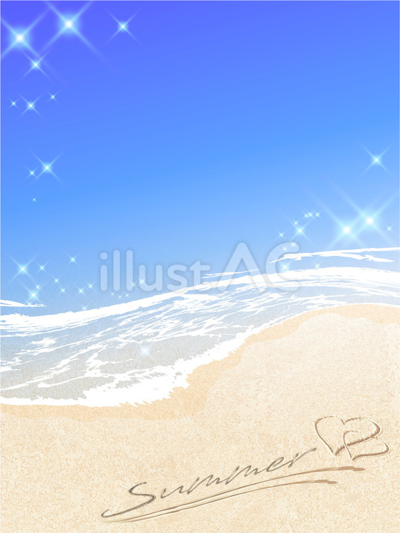 夏の海　サマー・ハート砂文字　su193 海,キラキラ,ハートのイラスト素材