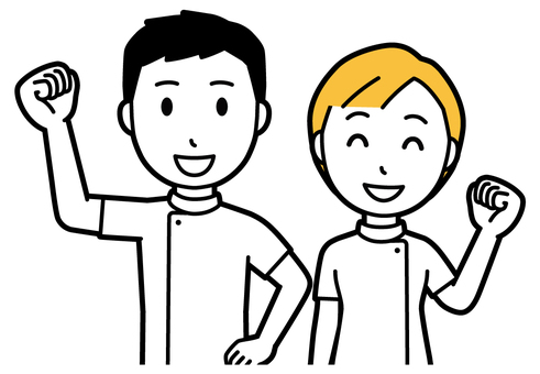  理学療法士の男女(黄)-009-バスト ガッツポーズ,理学療法士,男女,医療,病院,クリニック,整体師,柔道整復師,鍼灸師,人物のイラスト素材