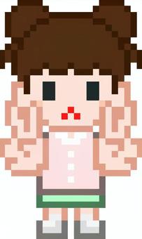 ドット絵のダブルピースの女の子です。 ドット絵,ダブルピース,シンプル,ピースサイン,vサイン,両手ポーズ,フォトポーズ,撮影,手ジェスチャー,ポジティブのイラスト素材