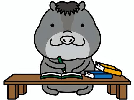 ロバさん 勉強 ロバさん 勉強 宿題,勉強,ロバ,机,本,ノート,教科書,鉛筆,動物,キャラクターのイラスト素材