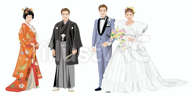 ブライダルの新郎新婦の洋式と和式の衣装 人物,ブライダル,新郎のイラスト素材