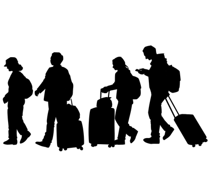 大きな荷物を持った人のシルエット 荷物,人,シルエット,旅行,出張,複数のイラスト素材