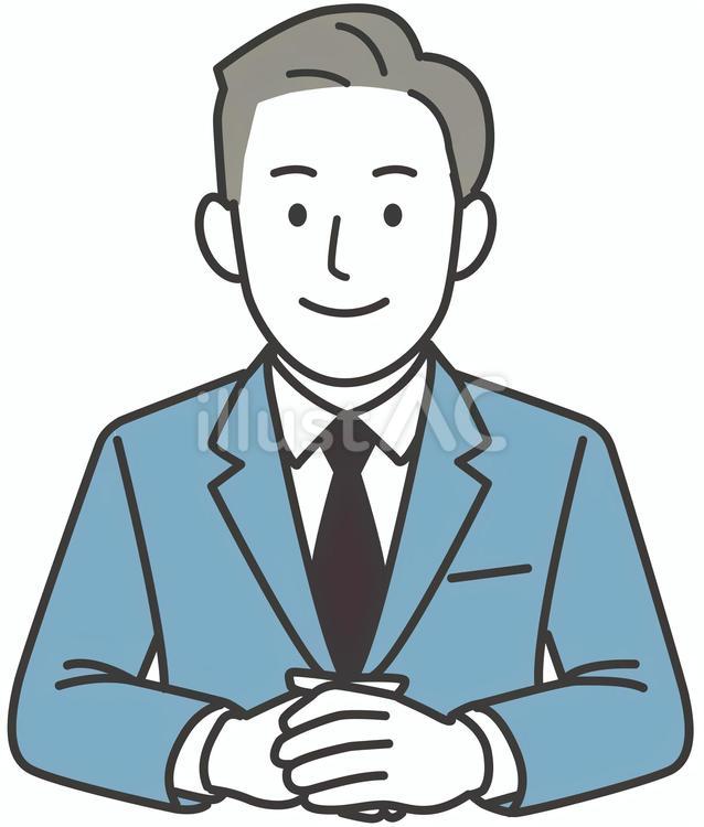 前で手を組んで座る笑顔のビジネスマン 人物,男性,会社員のイラスト素材