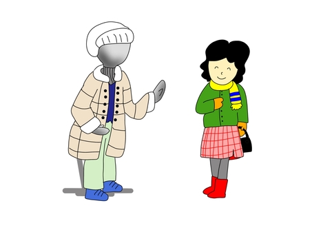 マネキンとお客さん マネキン,冬服,コート,女性,お客さん,サンプル,見る,コーディネート,参考,デパートのイラスト素材