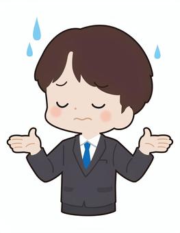 困っているスーツの男の子 男性,男の子,会社員,ビジネスマン,新入社員,20代,茶髪,短髪,スーツ,困るのイラスト素材